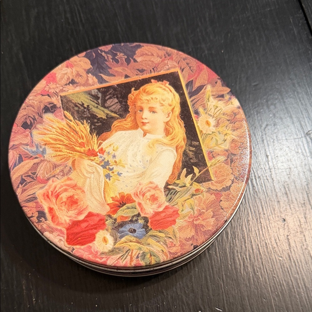 Floral Vintage Tin with Girl Illustration